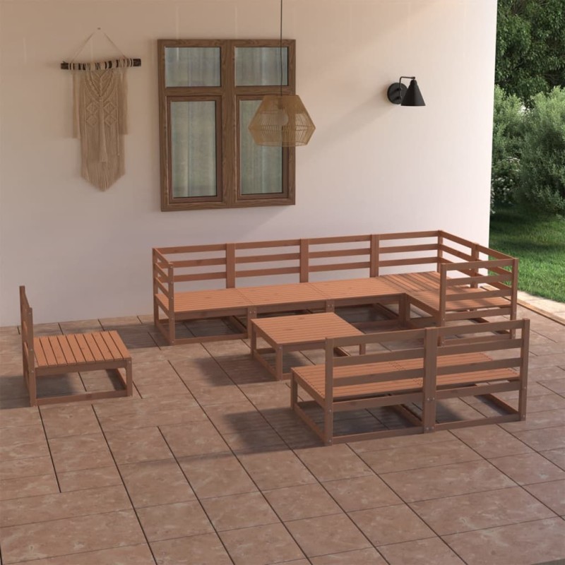 vidaXL Muebles de jardín 9 piezas marrón miel madera maciza de pino vidaXL Muebles de jardín 9 piezas marrón miel madera maciza de pino