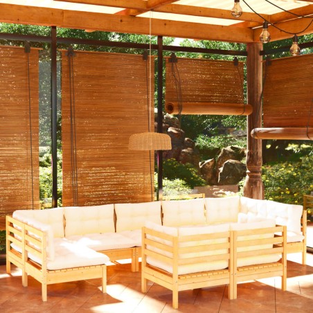 vidaXL Muebles de jardín 9 piezas y cojines madera maciza de pino