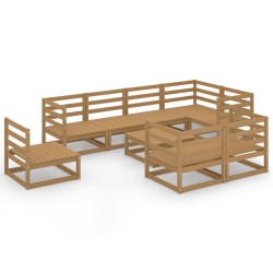 vidaXL Muebles de jardín 9 piezas marrón miel madera maciza de pino