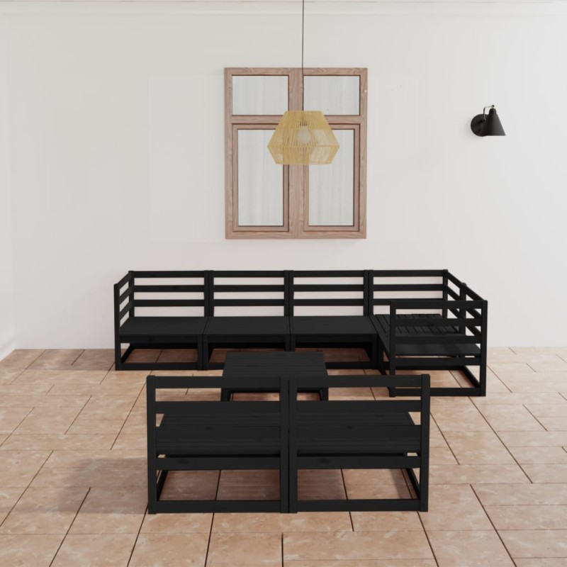 vidaXL Juego de muebles de jardín 8 piezas negro madera maciza pino vidaXL Juego de muebles de jardín 8 piezas negro madera maciza pino
