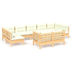 vidaXL Muebles de jardín 9 piezas y cojines madera maciza de pino