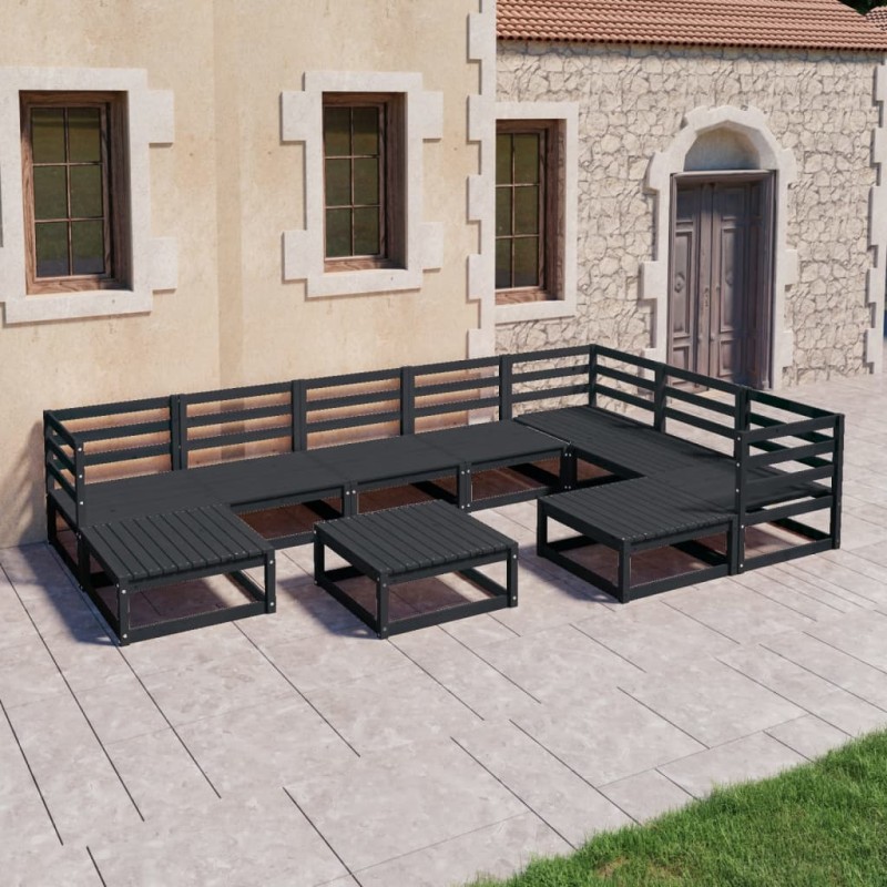 vidaXL Juego de muebles de jardín 10 pzas y cojines negro madera pino vidaXL Juego de muebles de jardín 10 pzas y cojines negro madera pino