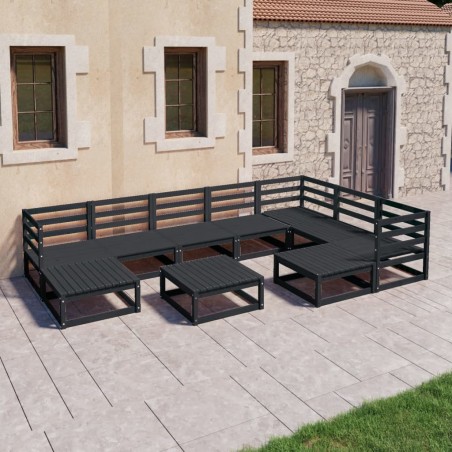 vidaXL Juego de muebles de jardín 10 pzas y cojines negro madera pino