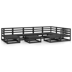 vidaXL Juego de muebles de jardín 10 pzas y cojines negro madera pino