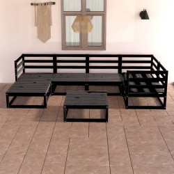 vidaXL Juego de muebles de jardín 7 pzas y cojines negro madera pino