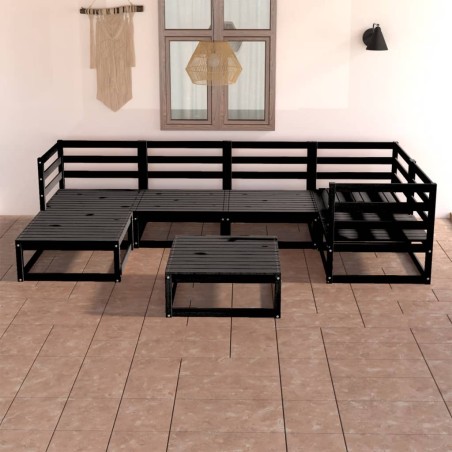 vidaXL Juego de muebles de jardín 7 pzas y cojines negro madera pino