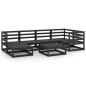 vidaXL Juego de muebles de jardín 7 pzas y cojines negro madera pino
