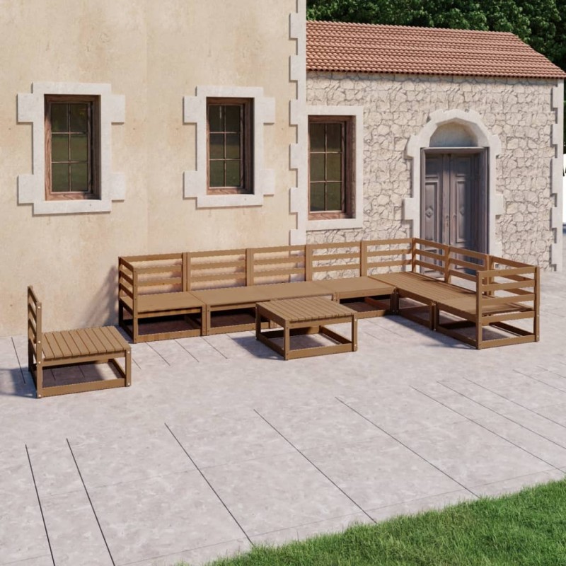 vidaXL Muebles de jardín 9 piezas marrón miel madera maciza de pino vidaXL Muebles de jardín 9 piezas marrón miel madera maciza de pino