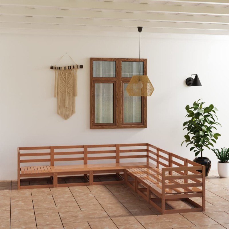 vidaXL Muebles de jardín 7 piezas marrón miel madera maciza de pino vidaXL Muebles de jardín 7 piezas marrón miel madera maciza de pino