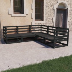 vidaXL Juego de muebles de jardín 5 piezas negro madera maciza de pino