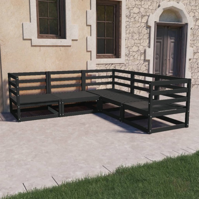 vidaXL Juego de muebles de jardín 5 piezas negro madera maciza de pino