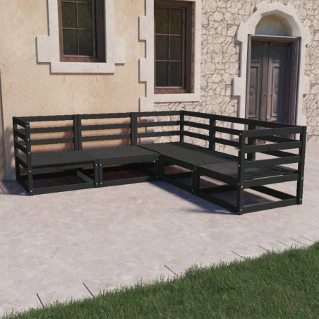 vidaXL Juego de muebles de jardín 5 piezas negro madera maciza de pino