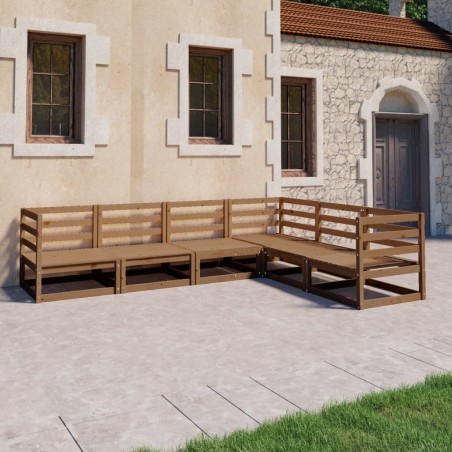 vidaXL Muebles de jardín 6 pzas y cojines marrón miel madera pino