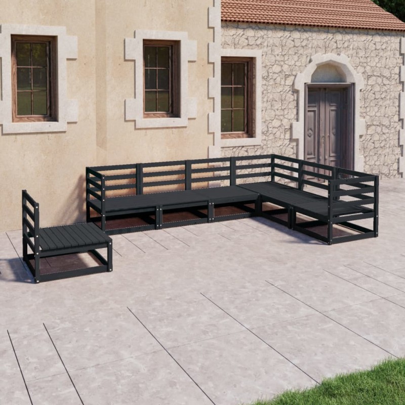 vidaXL Juego de muebles de jardín 7 pzas y cojines negro madera pino vidaXL Juego de muebles de jardín 7 pzas y cojines negro madera pino