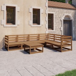 vidaXL Muebles de jardín 7 piezas marrón miel madera maciza de pino