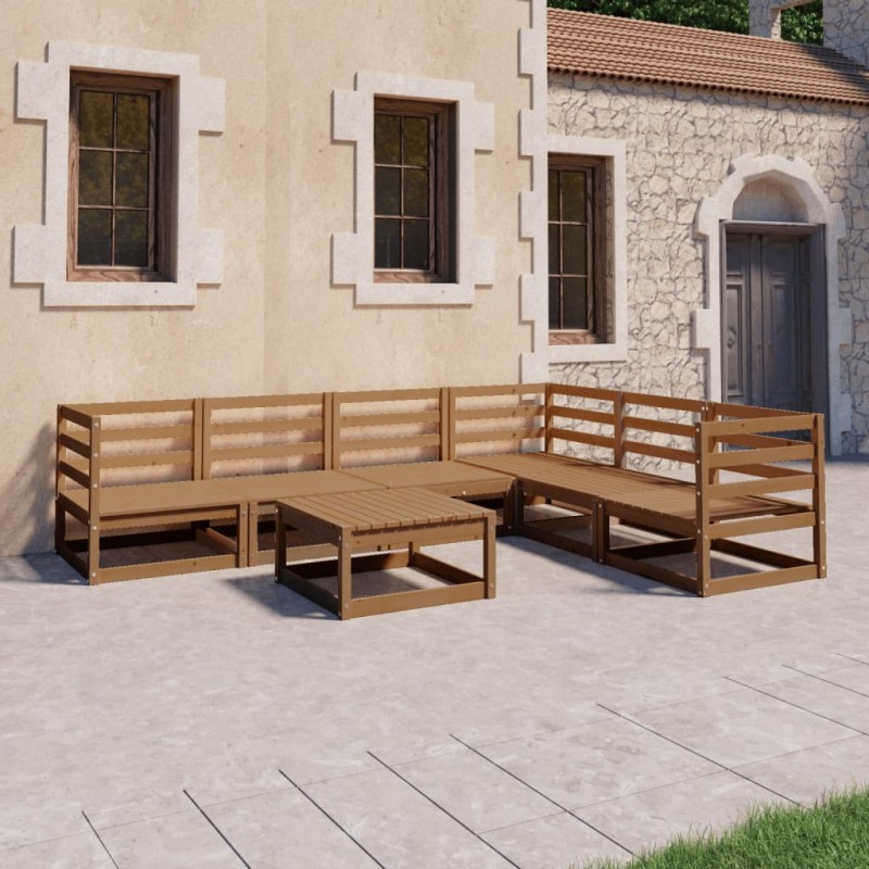 vidaXL Muebles de jardín 7 piezas marrón miel madera maciza de pino vidaXL Muebles de jardín 7 piezas marrón miel madera maciza de pino