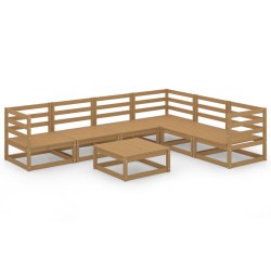 vidaXL Muebles de jardín 7 piezas marrón miel madera maciza de pino