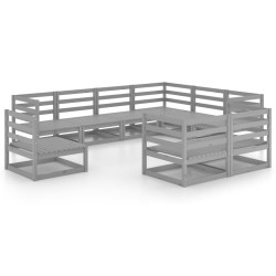 vidaXL Muebles de jardín 9 piezas gris madera de pino maciza