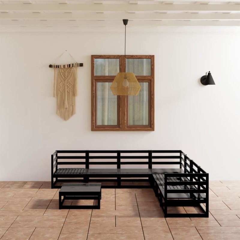 vidaXL Juego de muebles de jardín 8 piezas negro madera maciza pino vidaXL Juego de muebles de jardín 8 piezas negro madera maciza pino