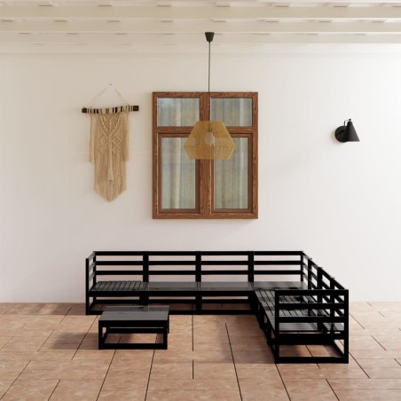 vidaXL Juego de muebles de jardín 8 piezas negro madera maciza pino