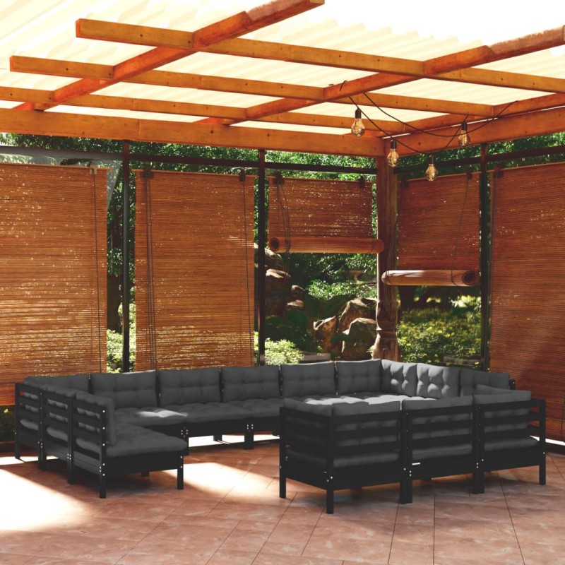 vidaXL Muebles de jardín 13 pzas con cojines negro madera de pino vidaXL Muebles de jardín 13 pzas con cojines negro madera de pino