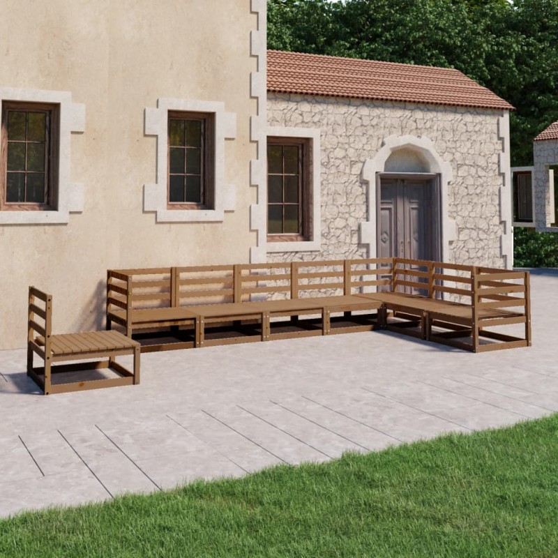 vidaXL Muebles de jardín 8 piezas marrón miel madera maciza de pino vidaXL Muebles de jardín 8 piezas marrón miel madera maciza de pino