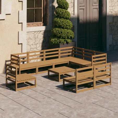 vidaXL Muebles de jardín 10 piezas marrón miel madera maciza de pino