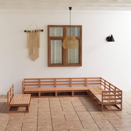 vidaXL Muebles de jardín 10 pzas y cojines marrón miel madera pino