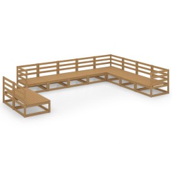 vidaXL Muebles de jardín 10 pzas y cojines marrón miel madera pino