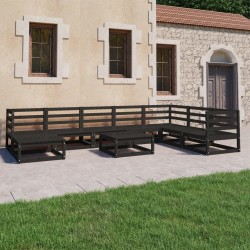 vidaXL Juego de muebles de jardín 9 pzas y cojines negro madera pino