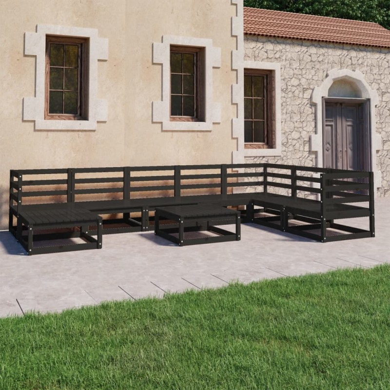 vidaXL Juego de muebles de jardín 9 pzas y cojines negro madera pino vidaXL Juego de muebles de jardín 9 pzas y cojines negro madera pino