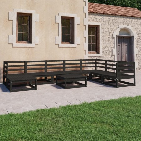 vidaXL Juego de muebles de jardín 9 pzas y cojines negro madera pino