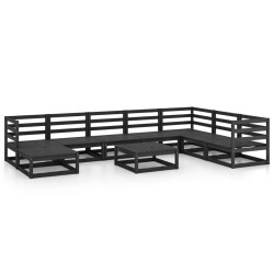 vidaXL Juego de muebles de jardín 9 pzas y cojines negro madera pino