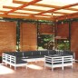 vidaXL Muebles de jardín 12 pzas y cojines blanco madera maciza pino vidaXL Muebles de jardín 12 pzas y cojines blanco madera maciza pino