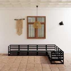 vidaXL Juego de muebles de jardín 8 piezas negro madera pino