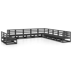 vidaXL Juego de muebles de jardín 11 pzas y cojines negro madera pino
