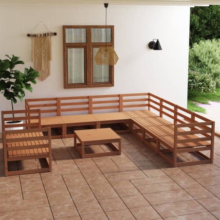 vidaXL Muebles de jardín 10 piezas marrón miel madera maciza de pino