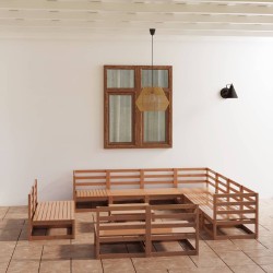 vidaXL Muebles de jardín 12 piezas marrón miel madera maciza de pino