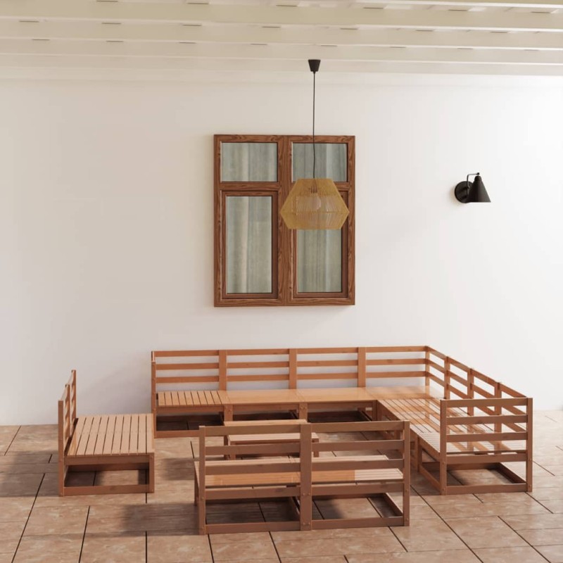vidaXL Muebles de jardín 12 piezas marrón miel madera maciza de pino vidaXL Muebles de jardín 12 piezas marrón miel madera maciza de pino