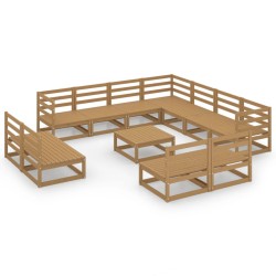 vidaXL Muebles de jardín 12 piezas marrón miel madera maciza de pino