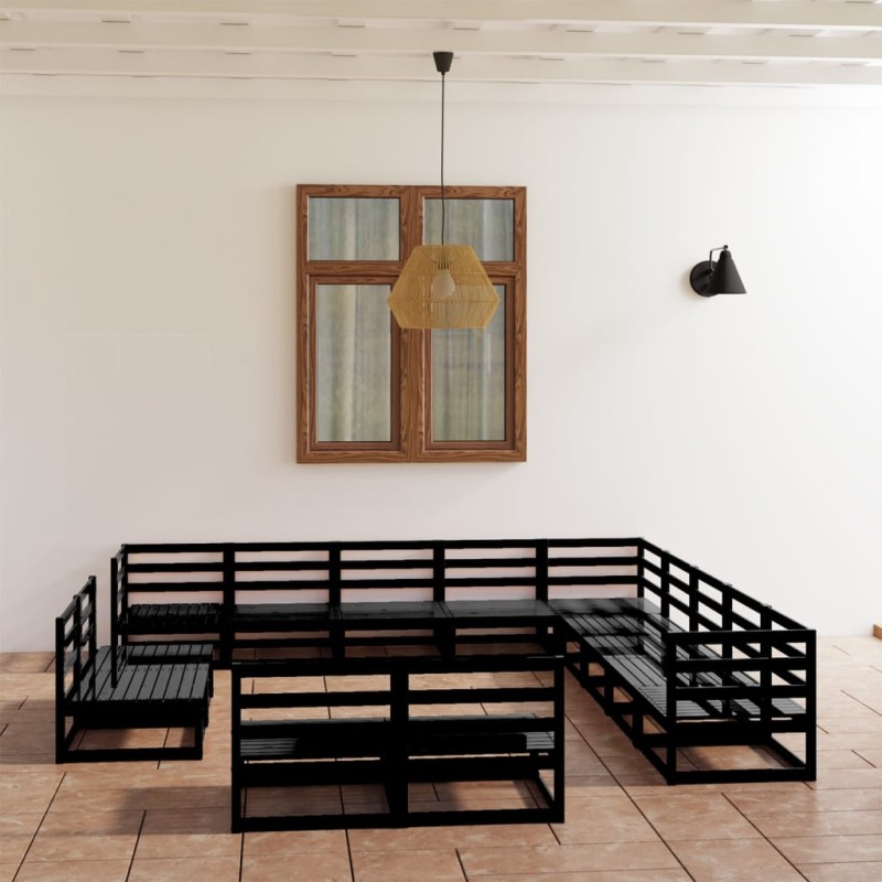 vidaXL Juego de muebles de jardín 13 pzas madera maciza de pino negro vidaXL Juego de muebles de jardín 13 pzas madera maciza de pino negro