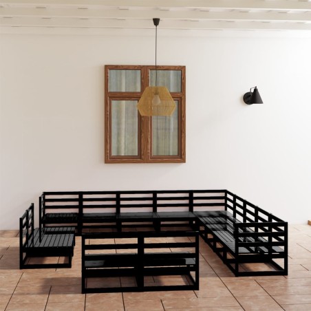 vidaXL Juego de muebles de jardín 13 pzas madera maciza de pino negro