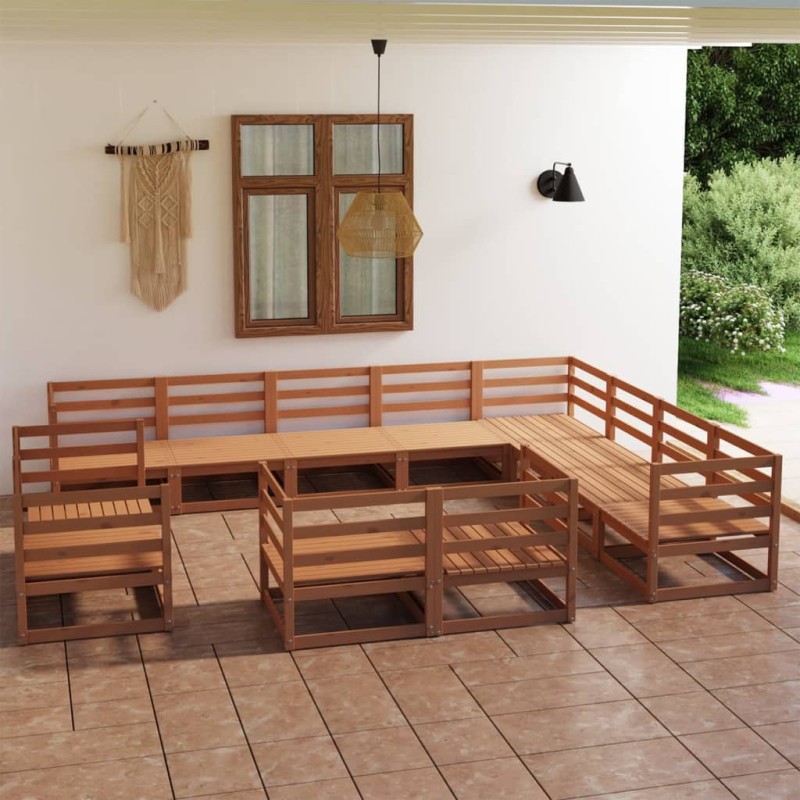vidaXL Muebles de jardín 12 piezas marrón miel madera maciza de pino vidaXL Muebles de jardín 12 piezas marrón miel madera maciza de pino