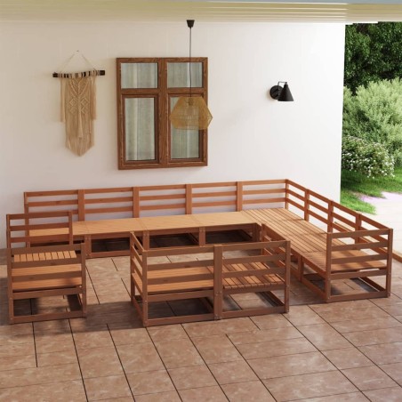 vidaXL Muebles de jardín 12 piezas marrón miel madera maciza de pino