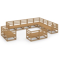 vidaXL Muebles de jardín 12 piezas marrón miel madera maciza de pino