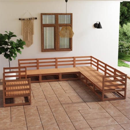 vidaXL Muebles de jardín 9 piezas marrón miel madera maciza de pino