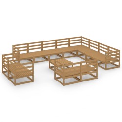 vidaXL Muebles de jardín 13 piezas marrón miel madera maciza de pino