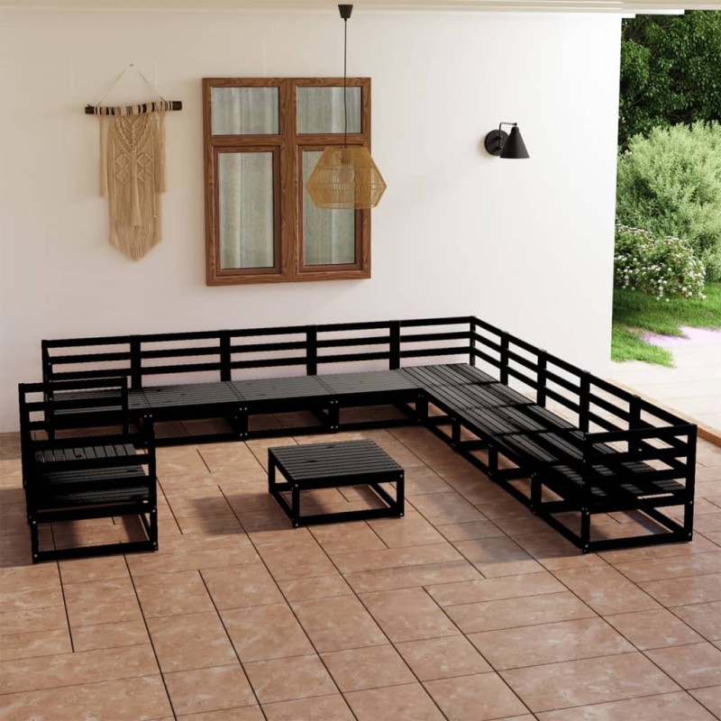 vidaXL Juego de muebles de jardín 12 pzas negro madera maciza de pino vidaXL Juego de muebles de jardín 12 pzas negro madera maciza de pino