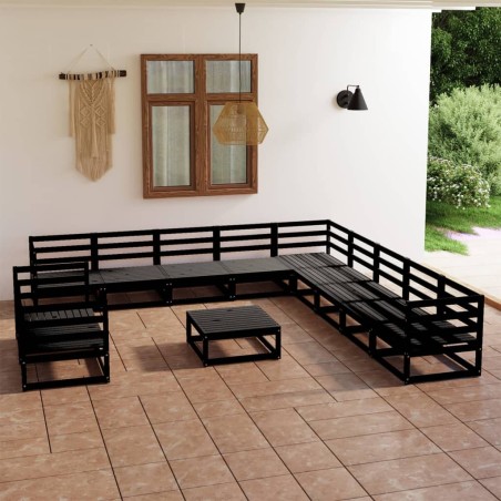 vidaXL Juego de muebles de jardín 12 pzas negro madera maciza de pino