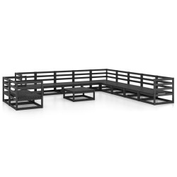 vidaXL Juego de muebles de jardín 12 pzas negro madera maciza de pino